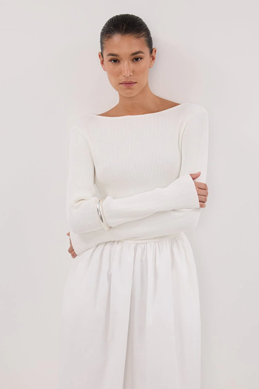 ABIGAIL WHITE HYBRID LONG SLEEVE MIDI DRESS - Image 2