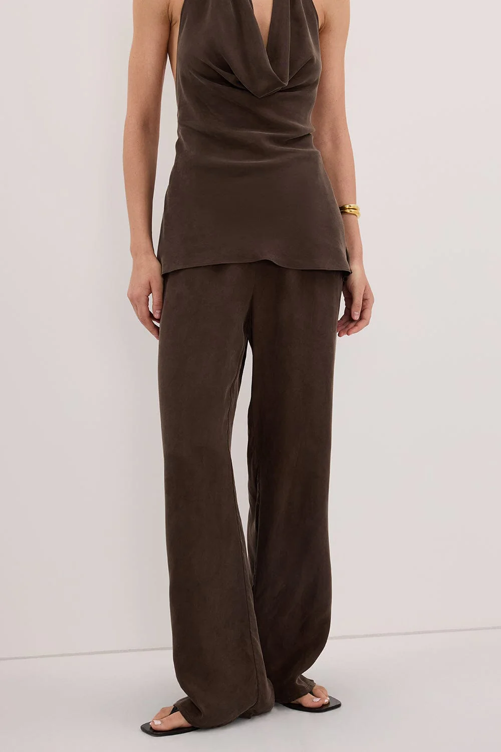 ADDIE BITTER CHOC CUPRO DRAWSTRING PANT - Image 2