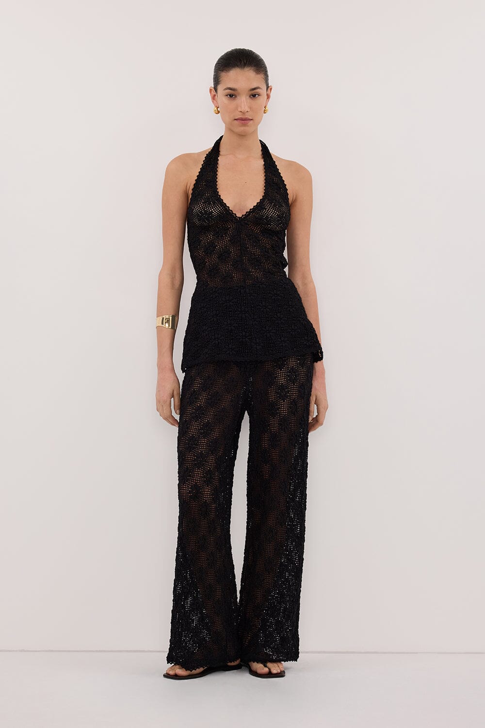 AGNES BLACK SLEEVELESS CROCHET HALTER TOP - Image 6