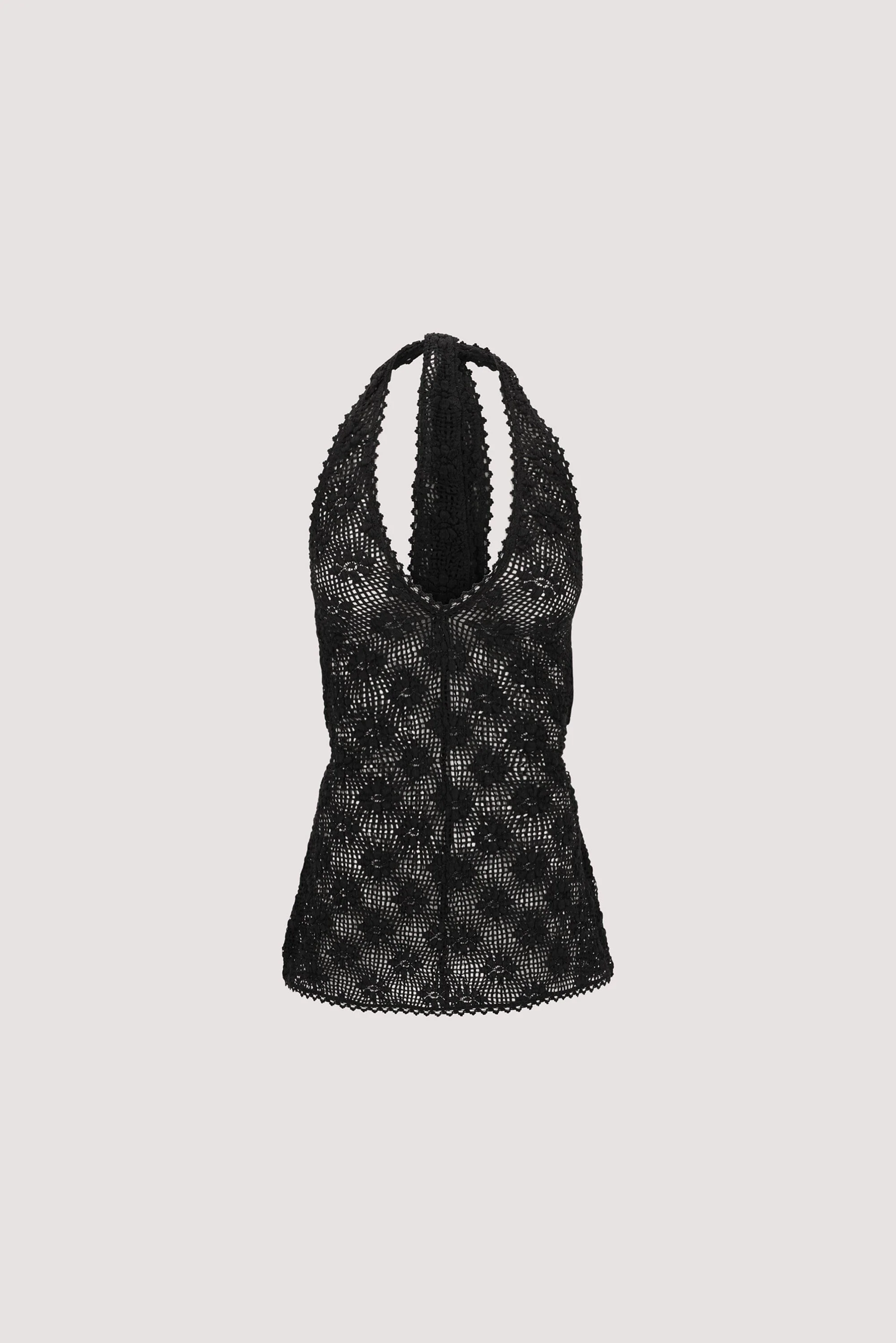 AGNES BLACK SLEEVELESS CROCHET HALTER TOP - Image 8