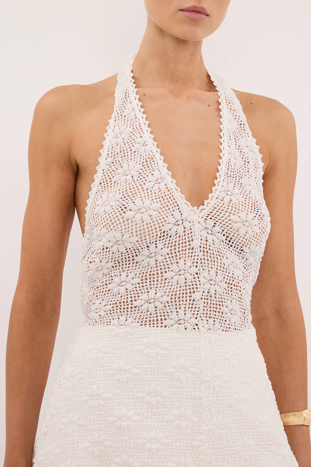 AGNES WHITE SLEEVELESS CROCHET HALTER TOP - Image 5