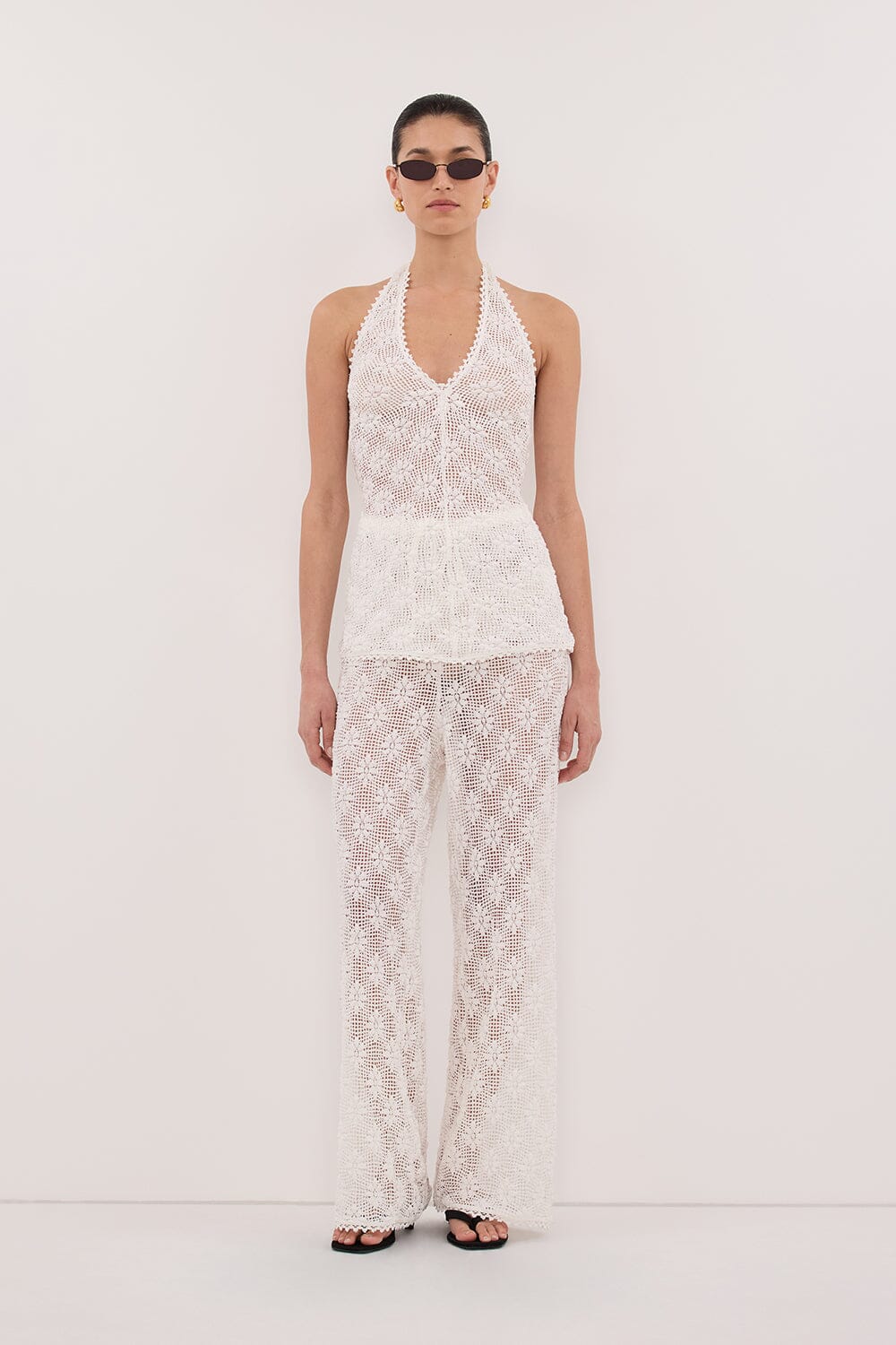 AGNES WHITE SLEEVELESS CROCHET HALTER TOP - Image 6