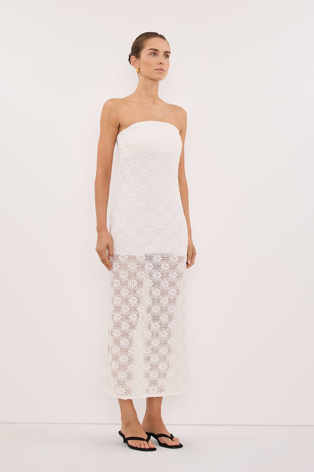 AGNES WHITE STRAPLESS CROCHET MAXI DRESS - Image 3