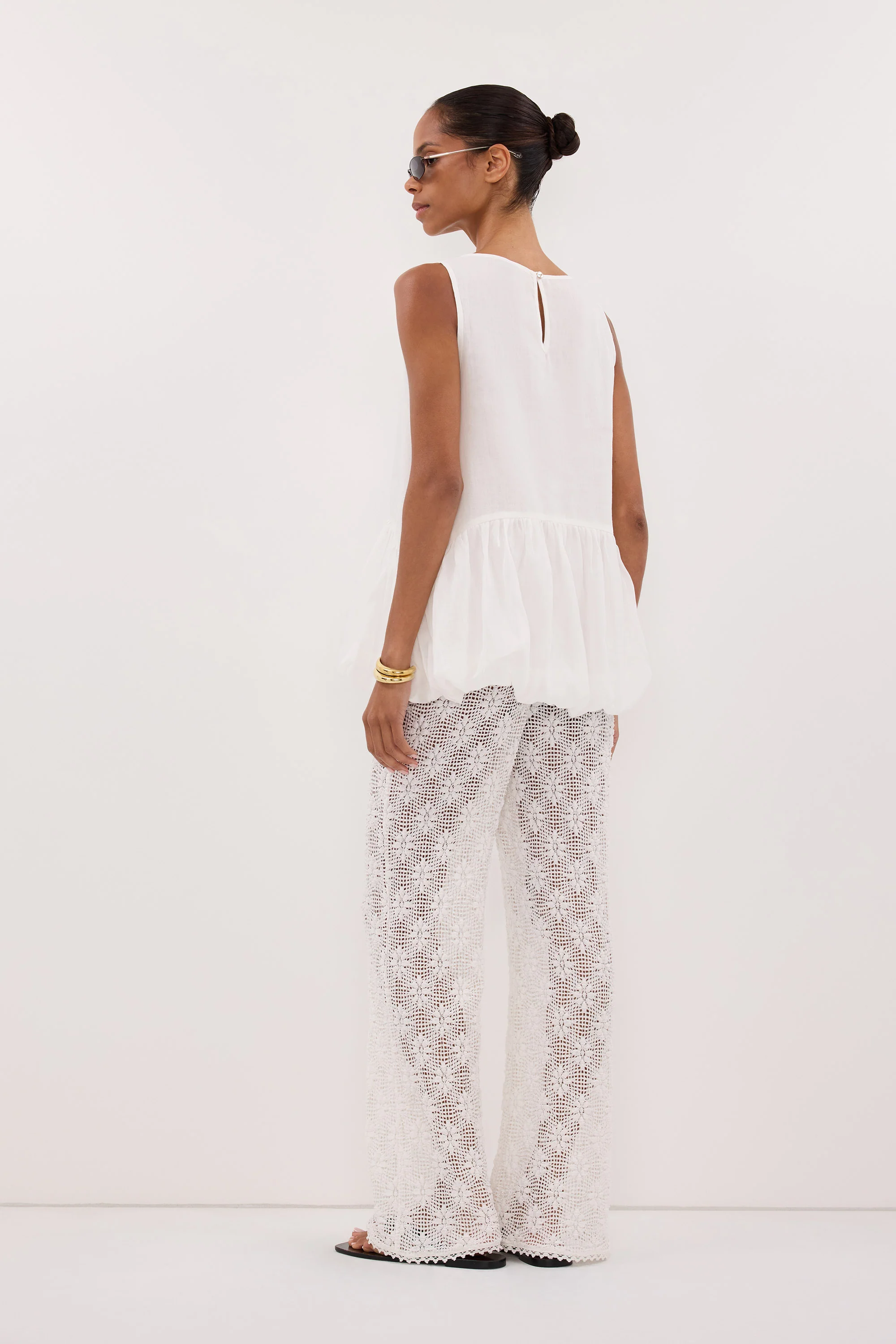 AGNES WHITE CROCHET WIDE LEG PANT - Image 4