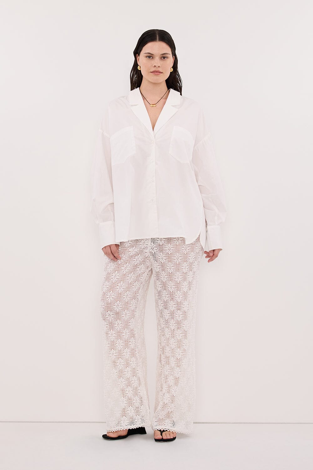 AGNES WHITE CROCHET WIDE LEG PANT - Image 6