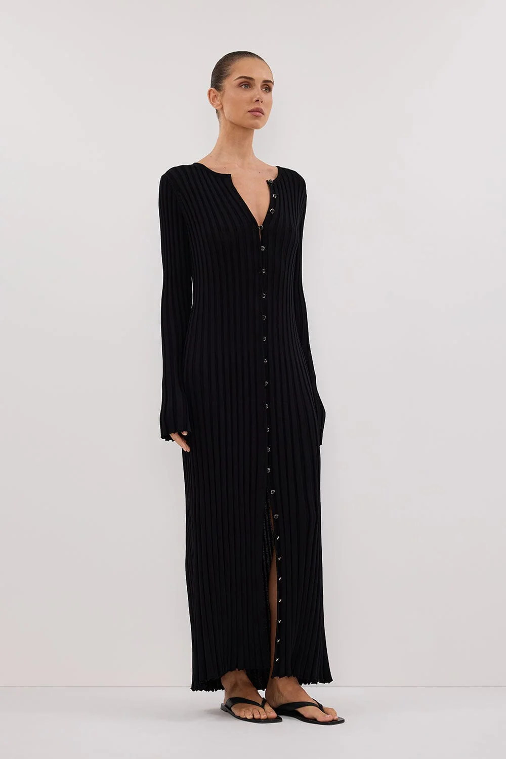 ALI BLACK SLEEVED KNIT MIDI DRESS - Image 3
