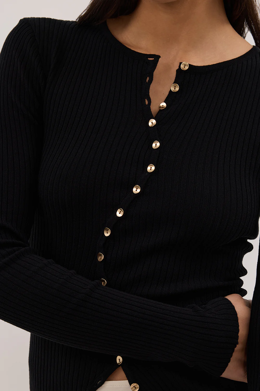 AMBER BLACK LONG SLEEVE KNIT CARDIGAN - Image 6