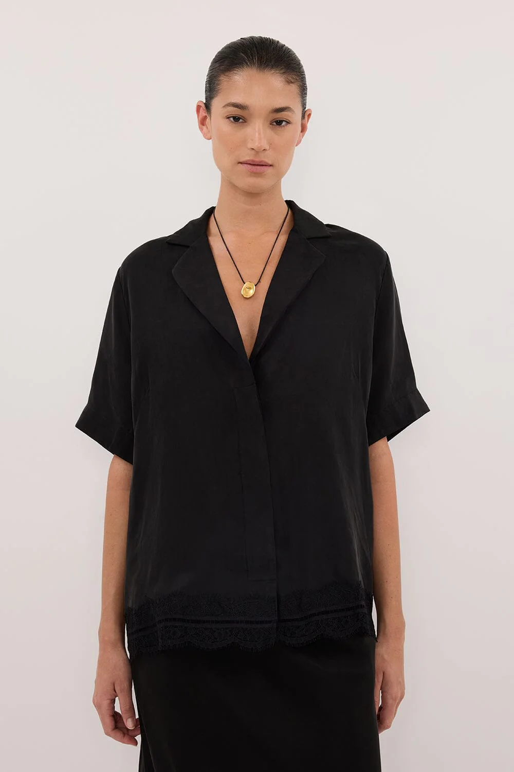 ANDREA BLACK CUPRO LACE SHIRT - Image 2