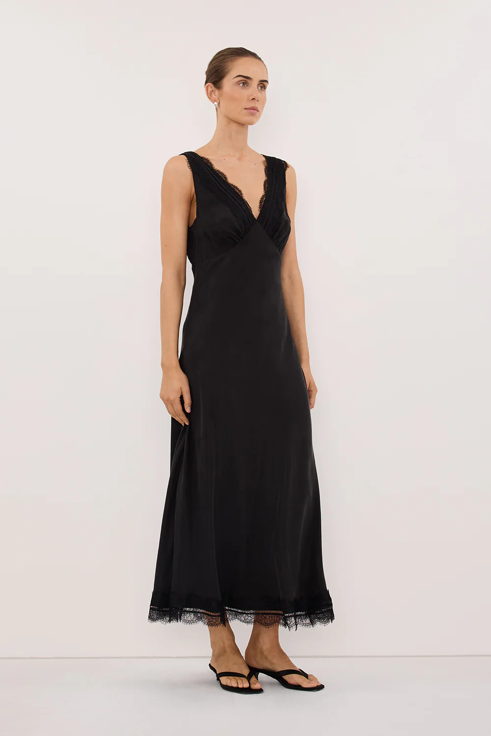 ANDREA BLACK CUPRO MIDI DRESS - Image 3