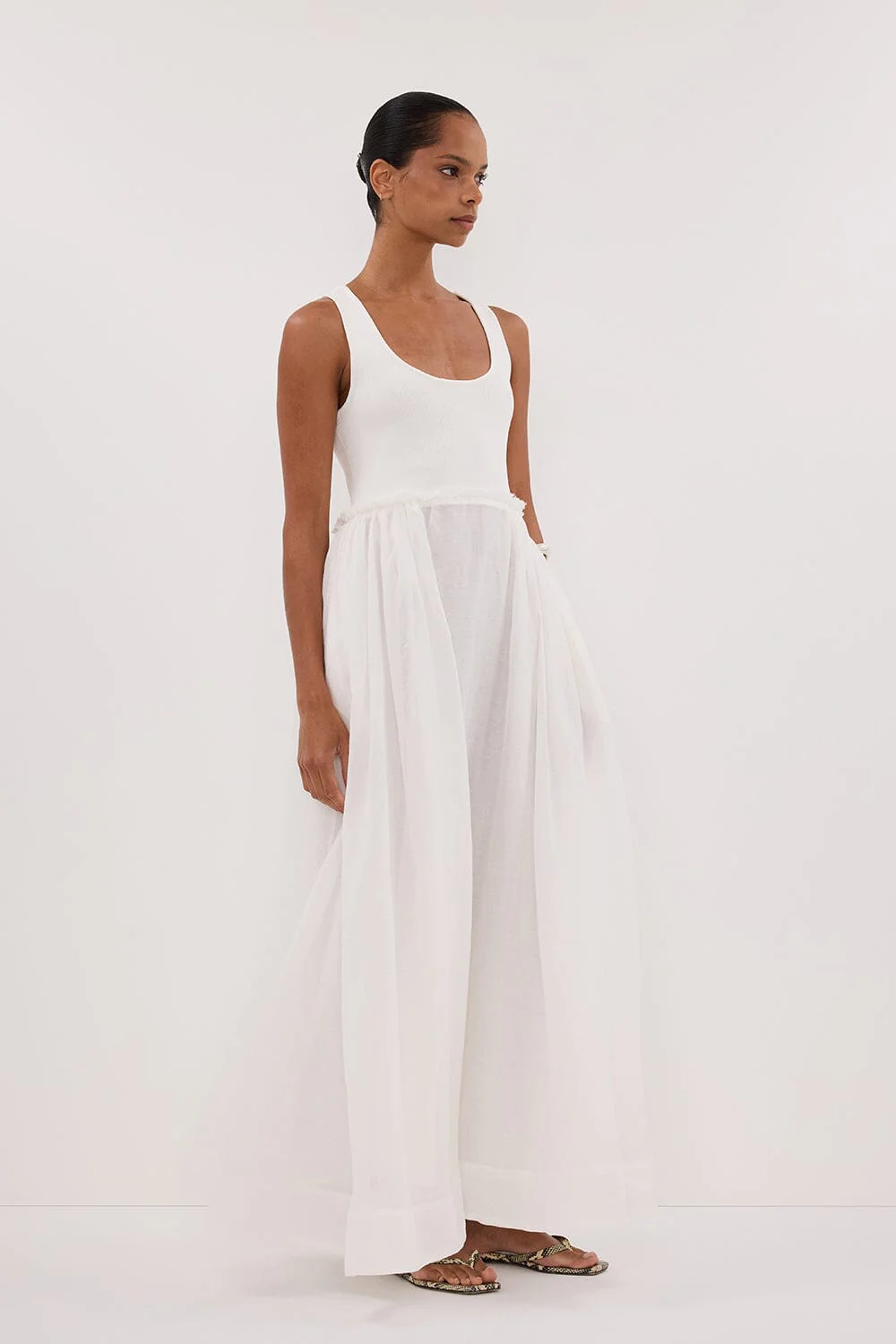 APRIL WHITE HYBRID KNIT MIDI DRESS - Image 3