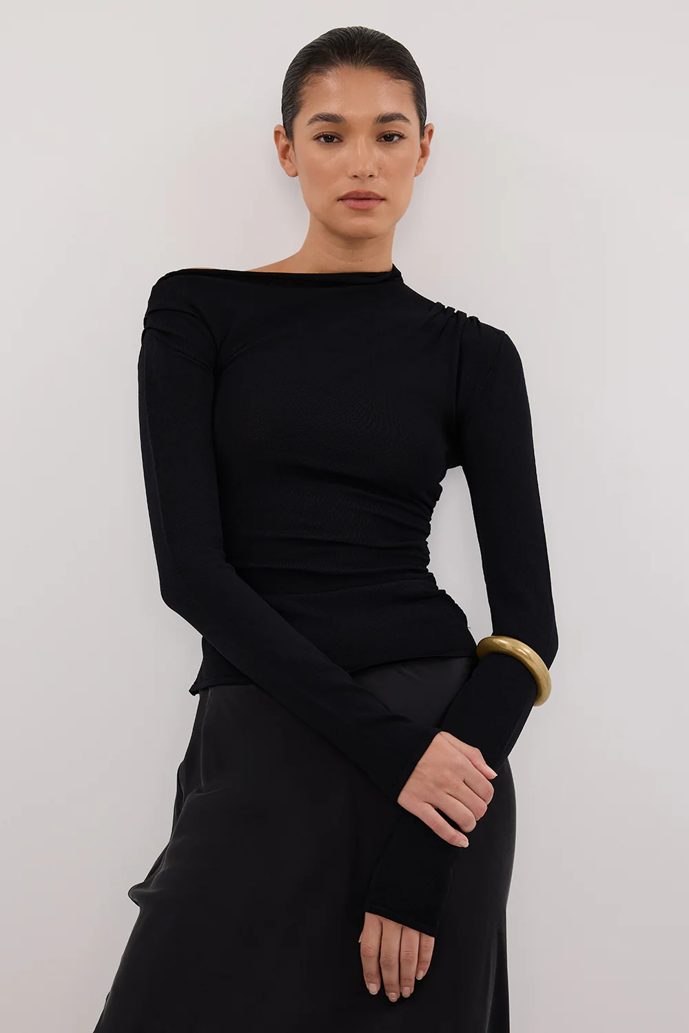 ARIEL BLACK LONG SLEEVE KNIT TOP - Image 2