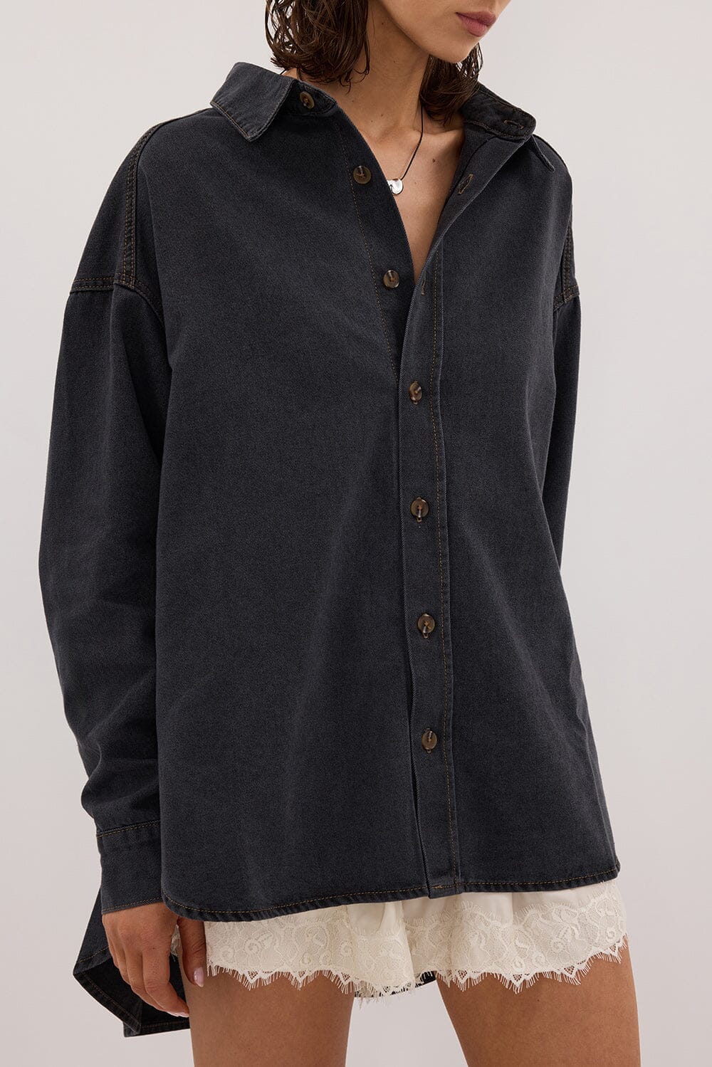 ASHTON WASHED BLACK OVERSIZED DENIM SHIRT - Image 5