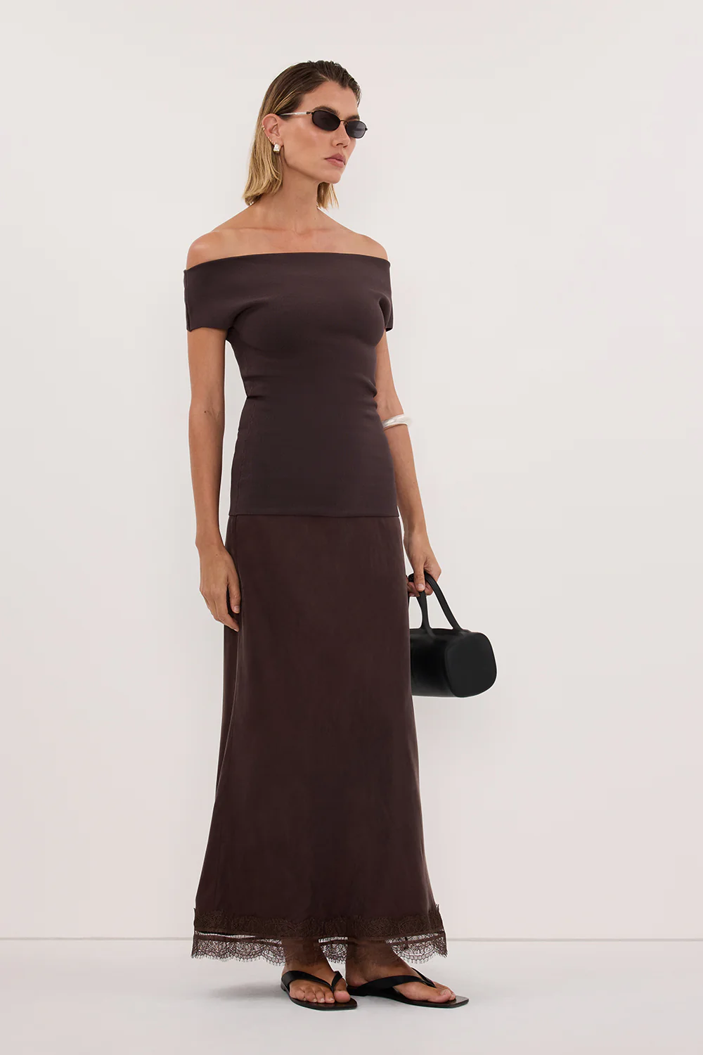 ASTRID BURNT CHOC OFF SHOULDER KNIT TOP - Image 3