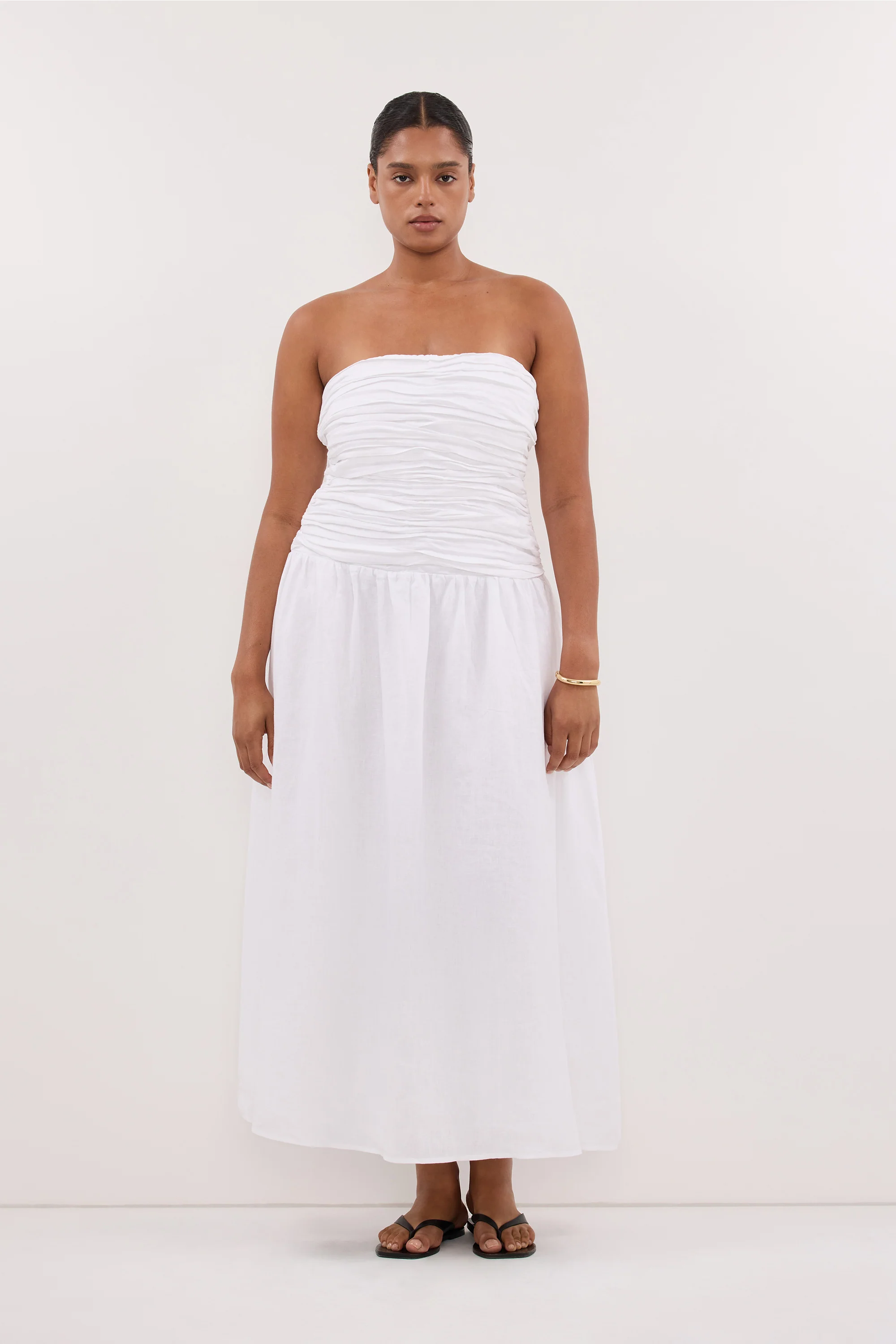 AUBRIELLA WHITE LINEN MIDI DRESS - Image 6