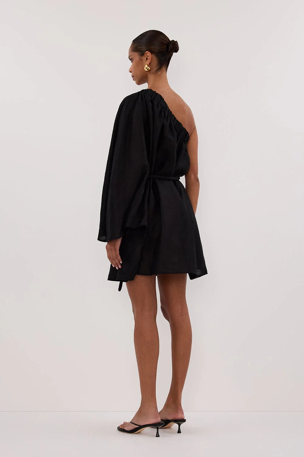 AURELIA BLACK ASYM LINEN MINI DRESS - Image 4