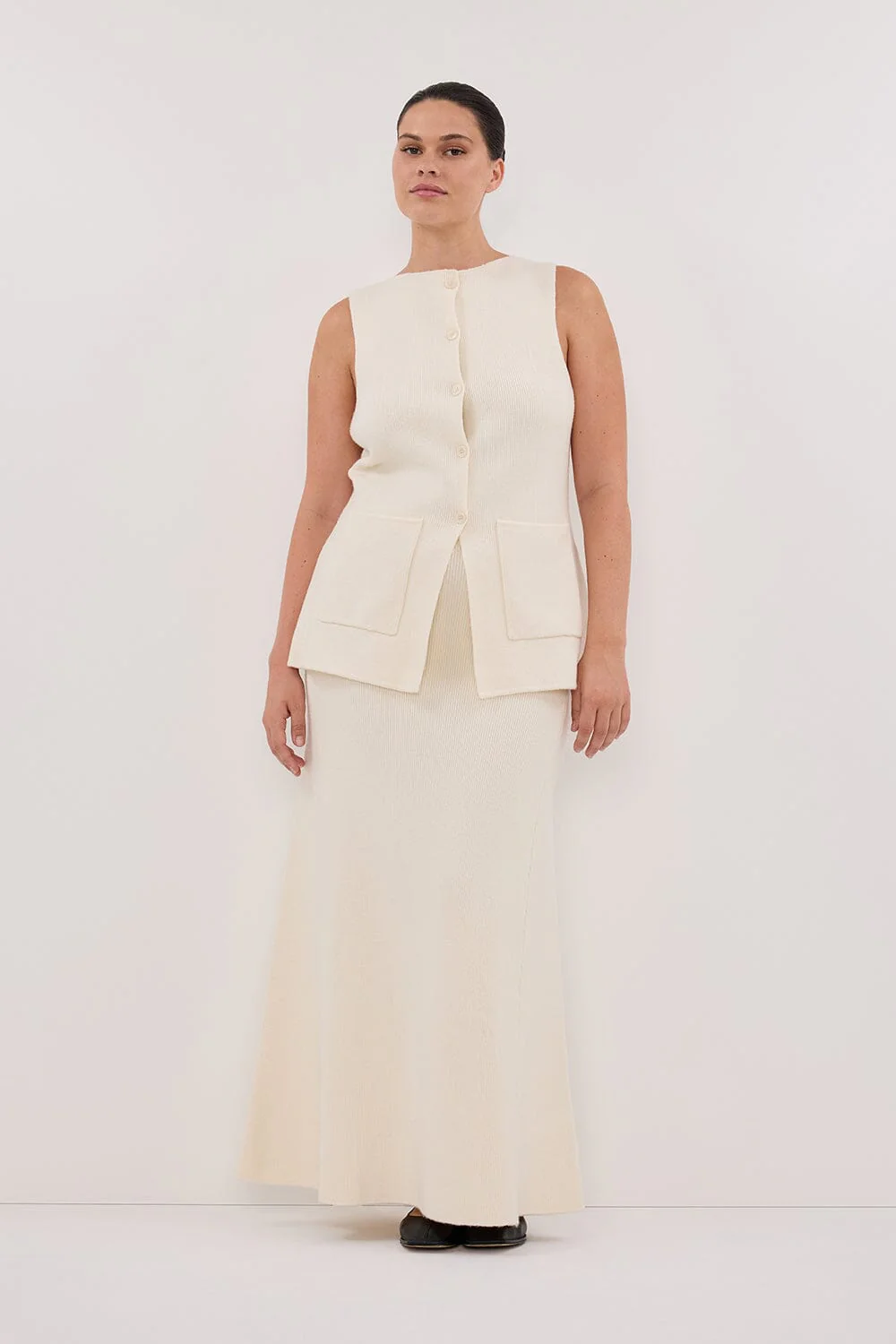 AVA CREAM LONGLINE KNIT MIDI SKIRT - Image 6