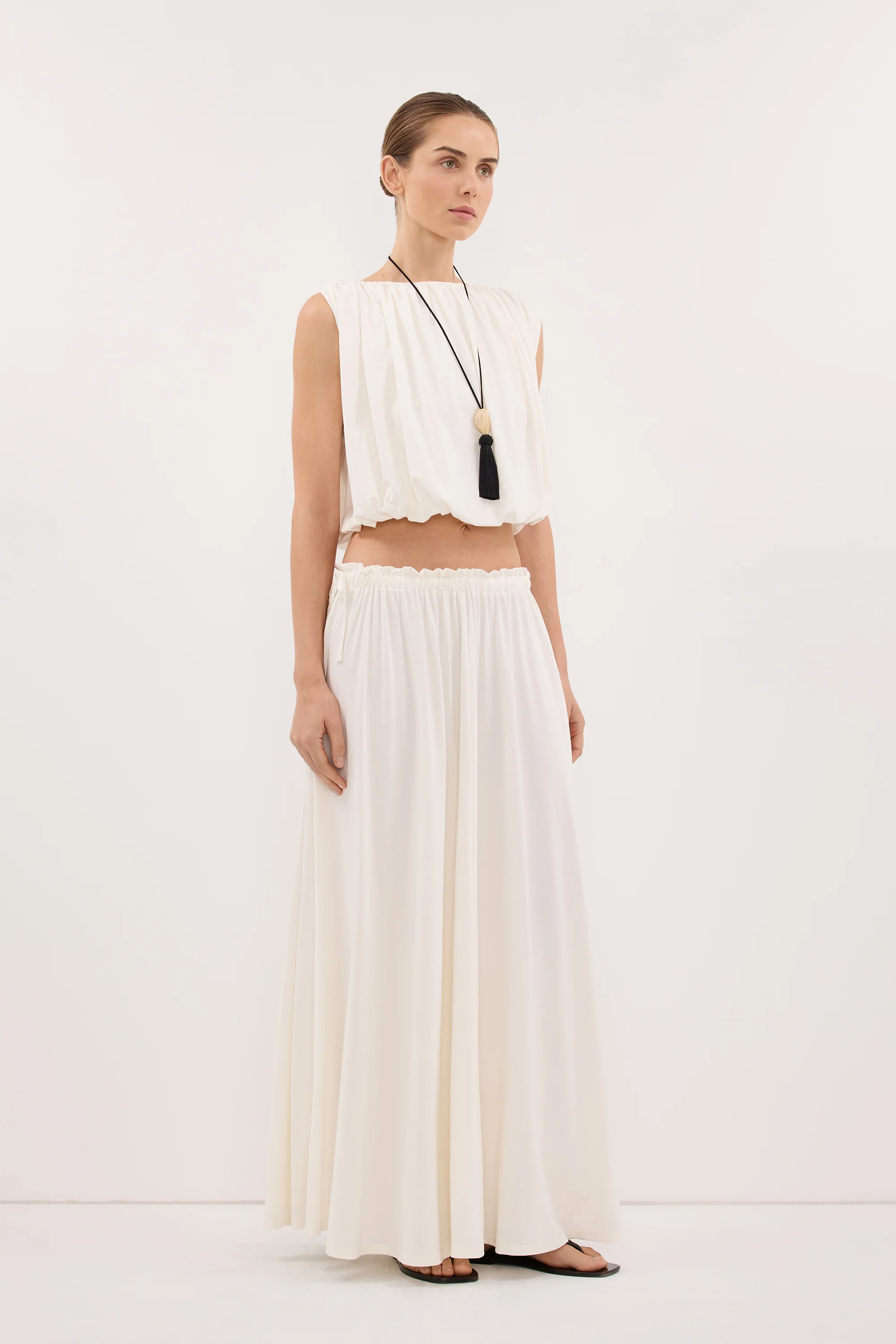 AVA OFF WHITE MODAL BLEND MIDI SKIRT - Image 4