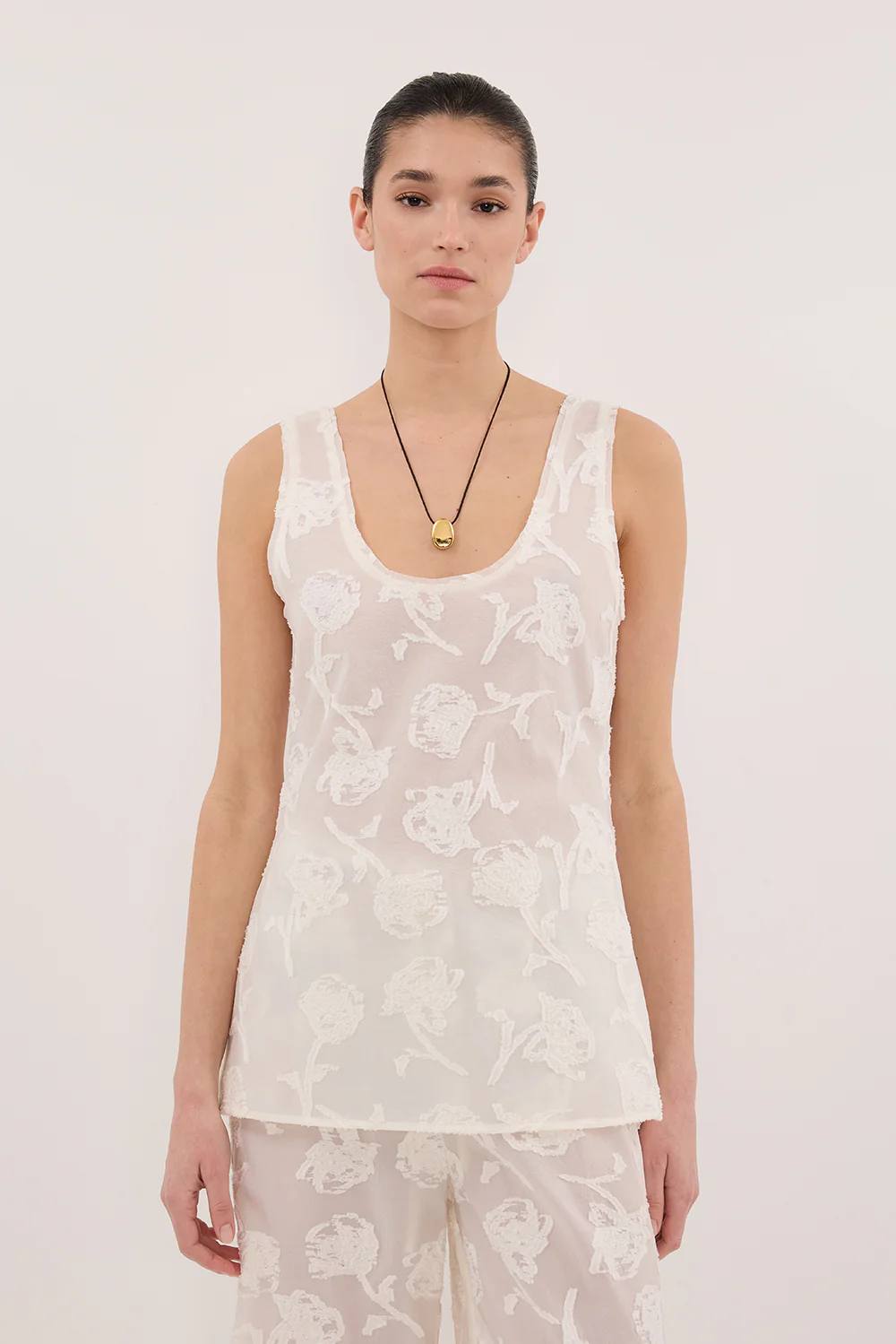 AZALEA OFF WHITE JACQUARD CAMI TOP - Image 2