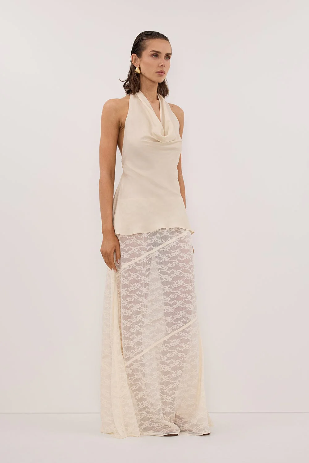 BELLE CREAM LACE MAXI SKIRT - Image 3