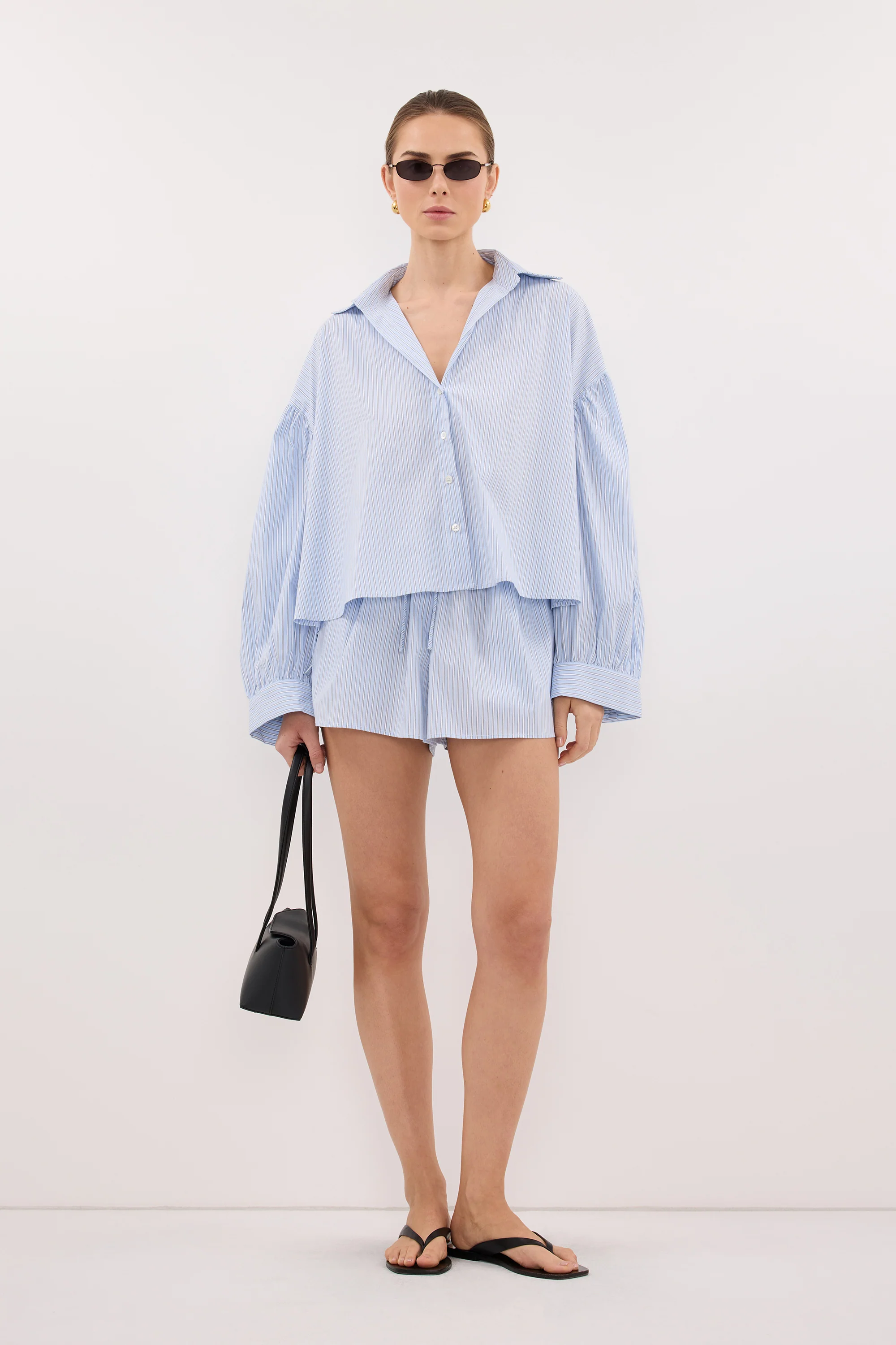 BERNICE BLUE STRIPE COTTON BLEND SHORT - Image 2