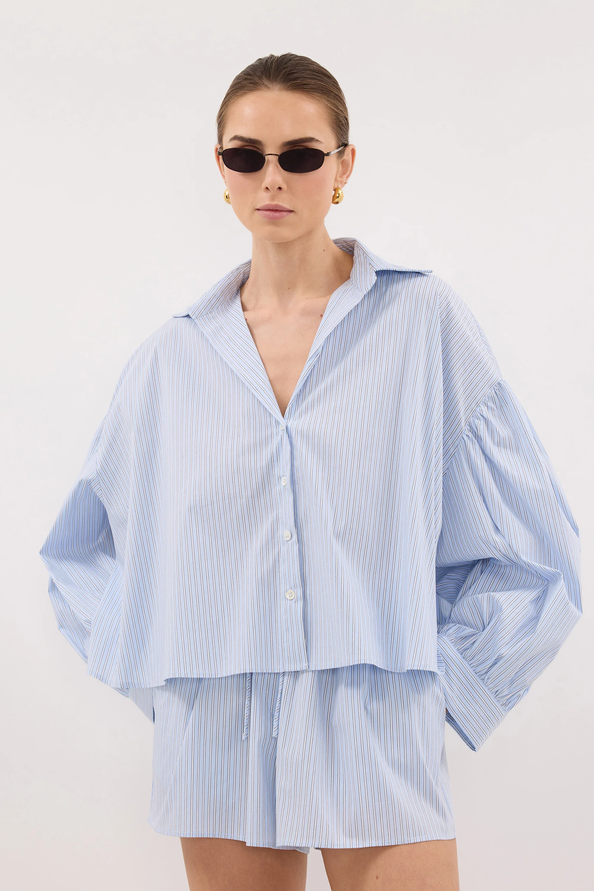 BERNICE BLUE STRIPE COTTON BLEND SHORT - Image 3