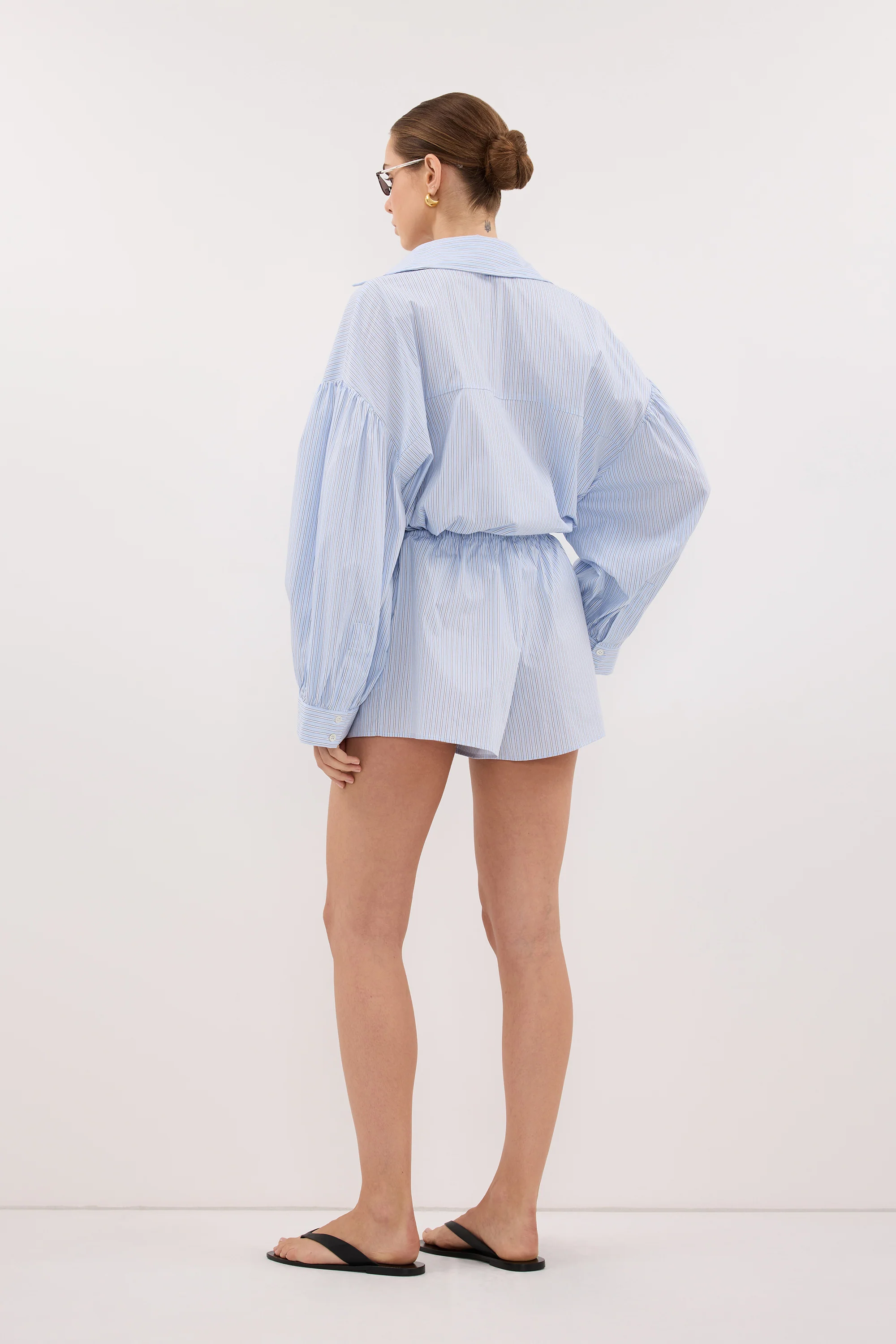 BERNICE BLUE STRIPE COTTON BLEND SHORT - Image 4