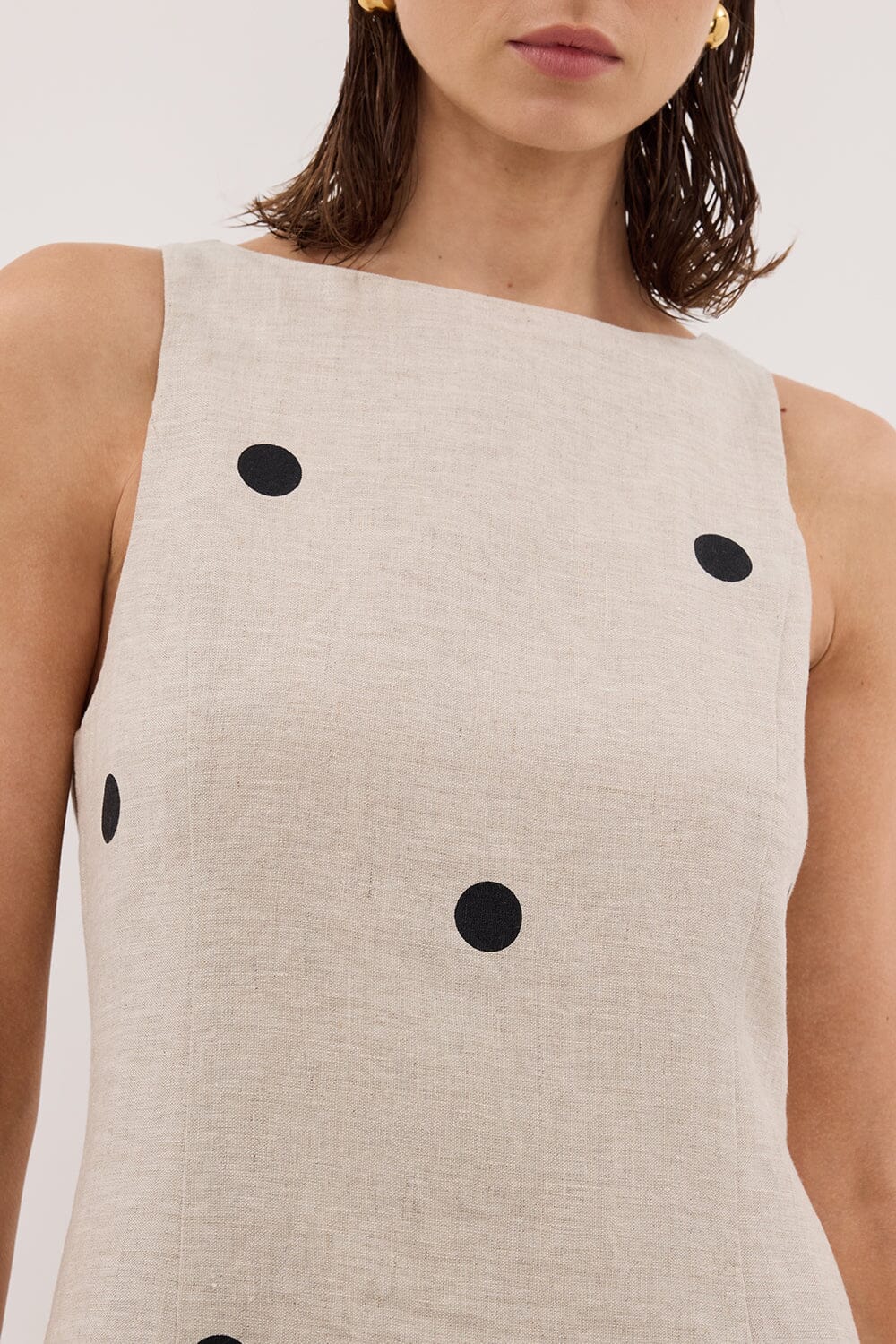 BEVERLY NATURAL SPOT LINEN MINI DRESS - Image 5