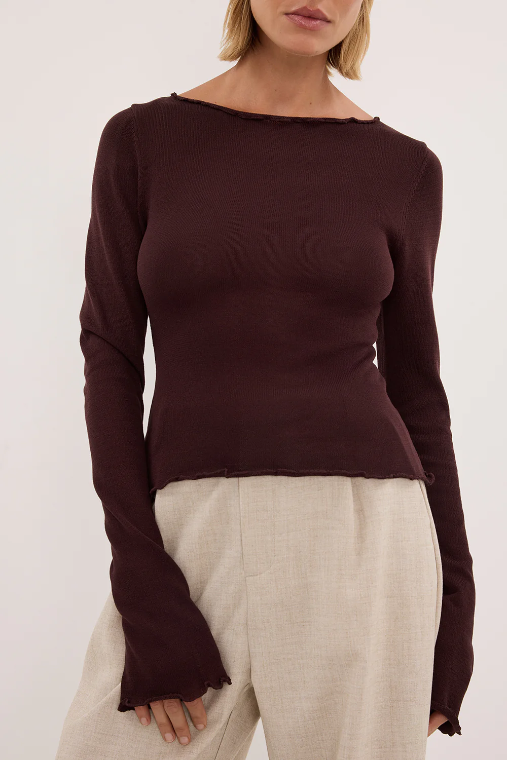 BLAKE PLUM LONG SLEEVE BOAT NECK KNIT TOP - Image 5