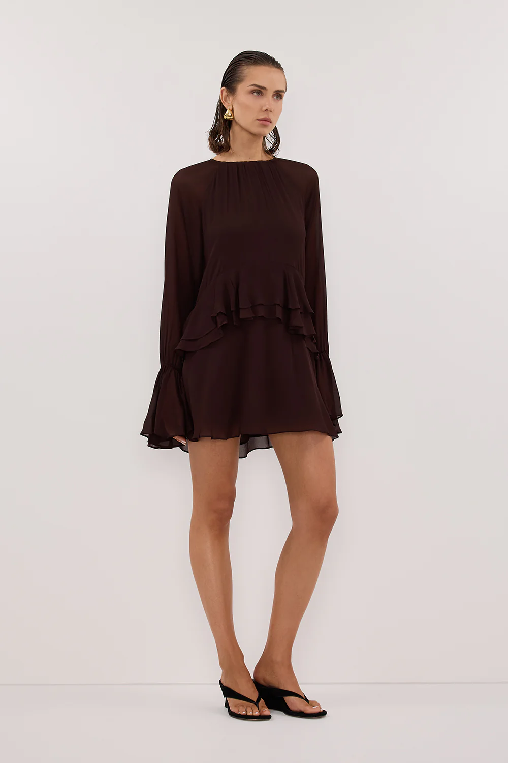 BODHI DARK CHOC LONG SLEEVE MINI DRESS - Image 3