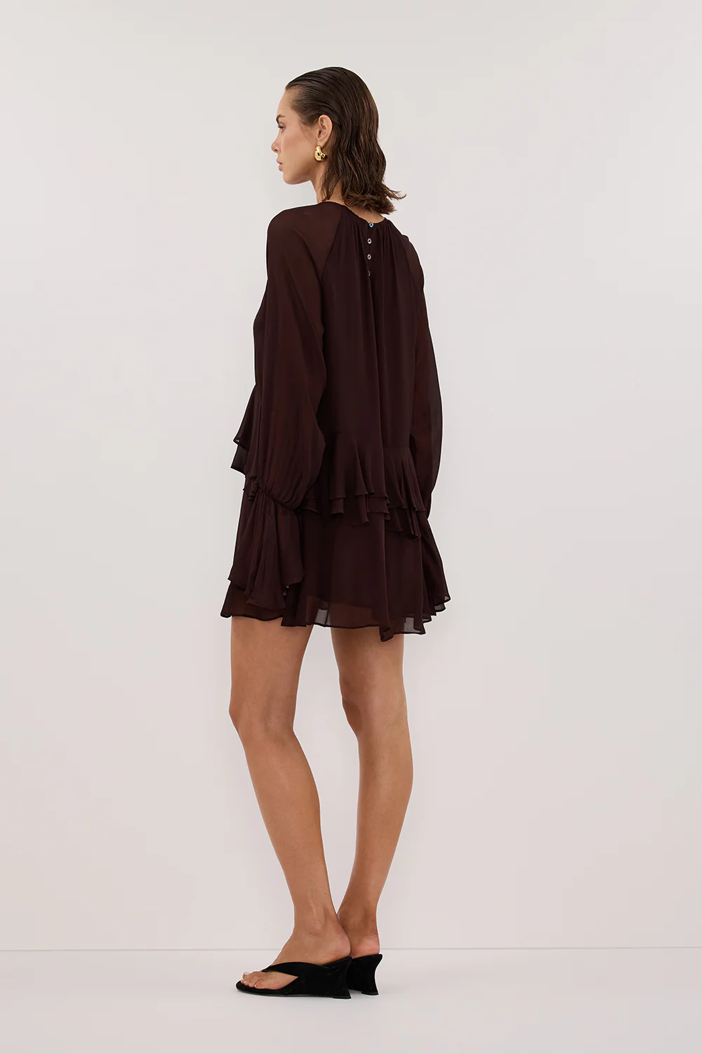 BODHI DARK CHOC LONG SLEEVE MINI DRESS - Image 4