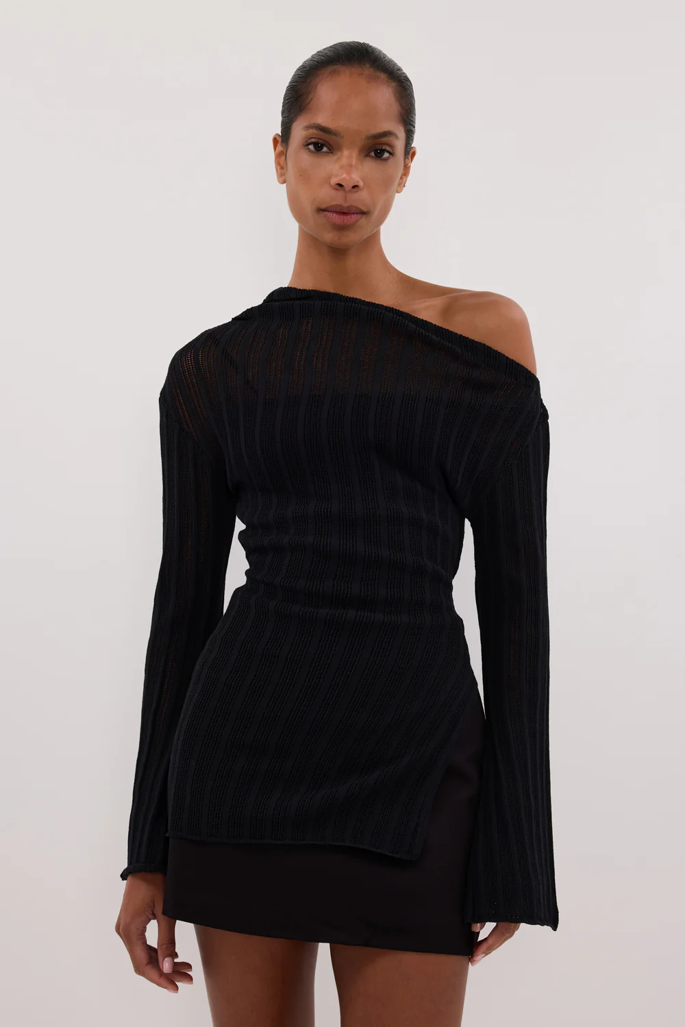 BOWIE BLACK LONG SLEEVE KNIT TOP - Image 2