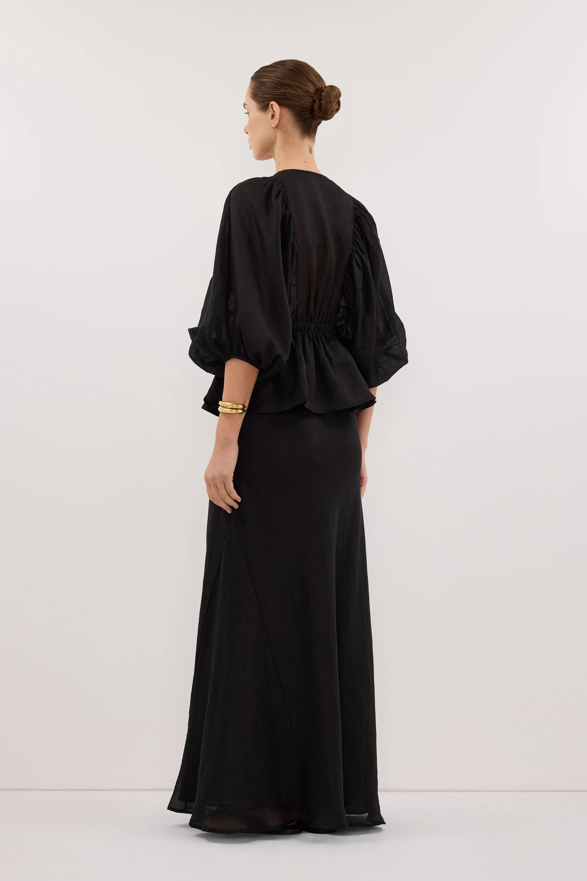 BRIELLE BLACK RAMIE LONG SLEEVE TOP - Image 4