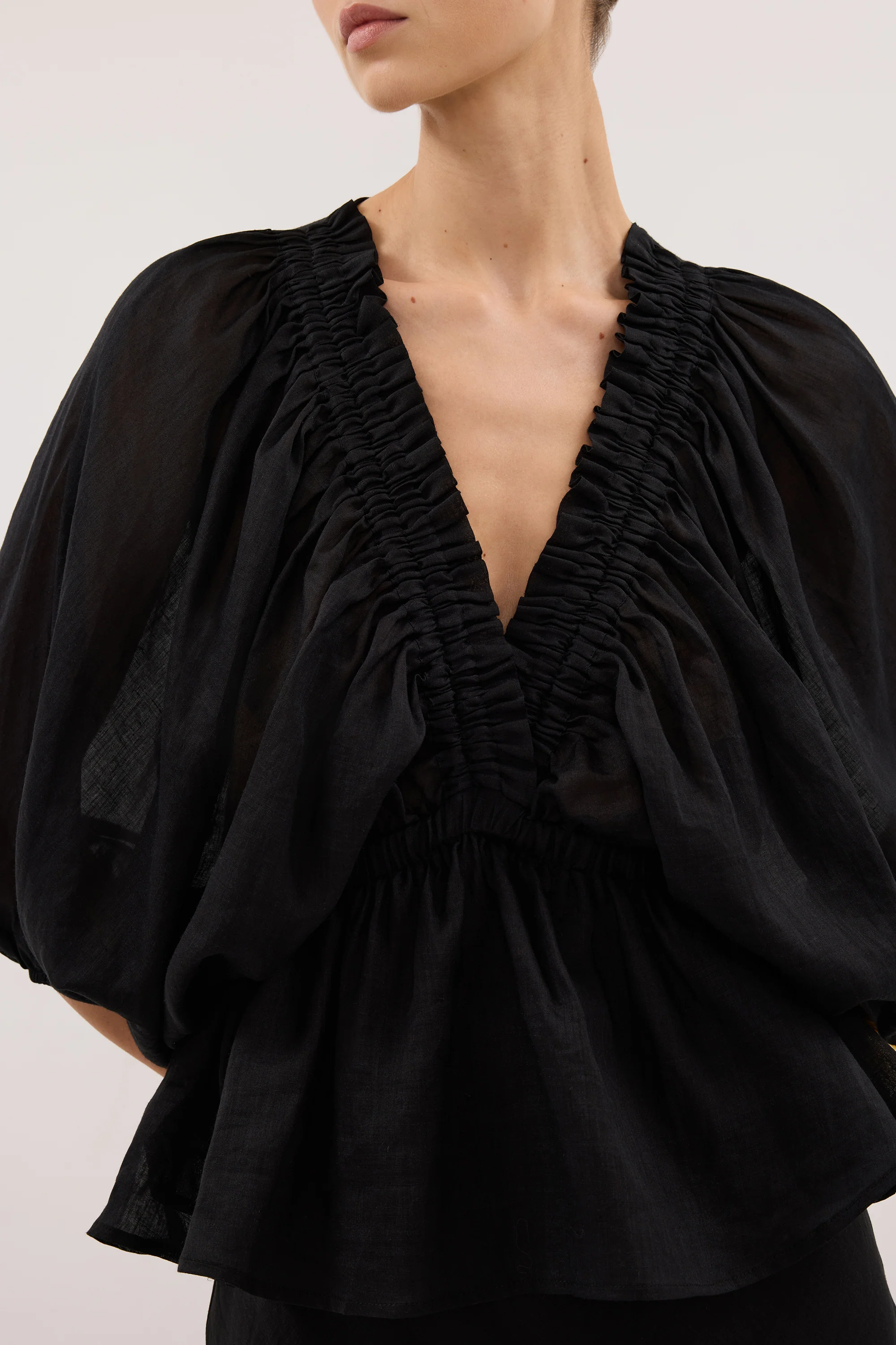 BRIELLE BLACK RAMIE LONG SLEEVE TOP - Image 5