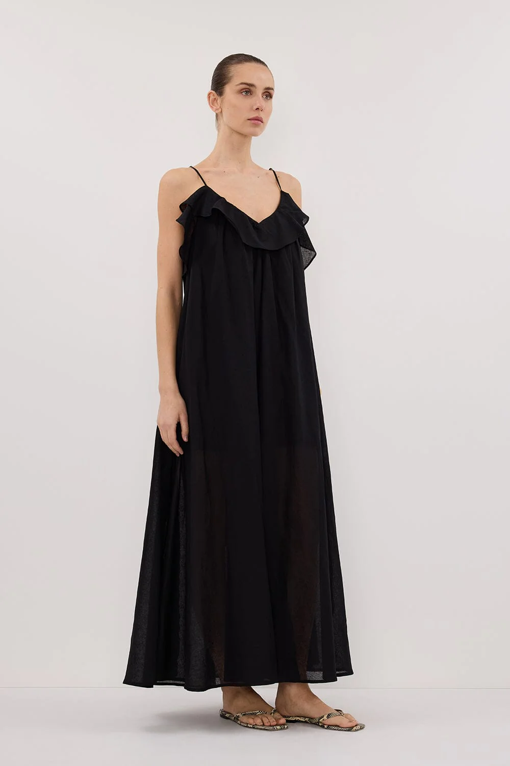 CAPRI BLACK LINEN BLEND MAXI DRESS - Image 3