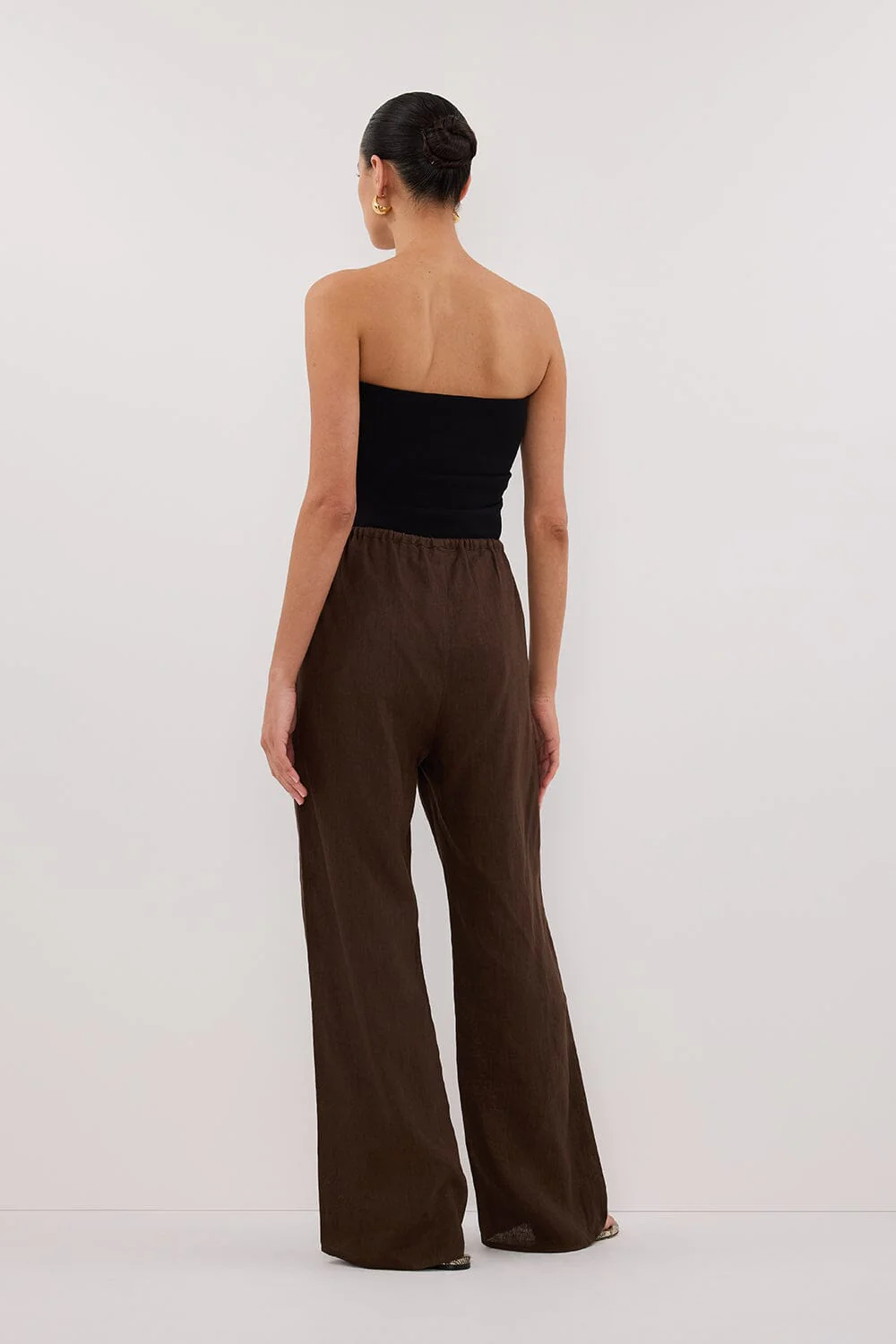 CARLA BITTER CHOC DRAWSTRING LINEN PANT - Image 4