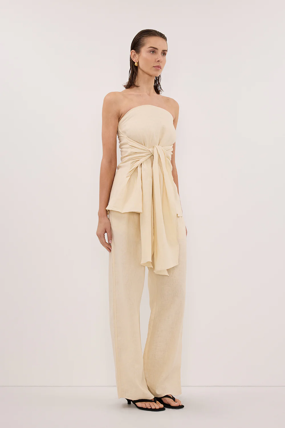 CARLA BUTTERMILK DRAWSTRING LINEN PANT - Image 3