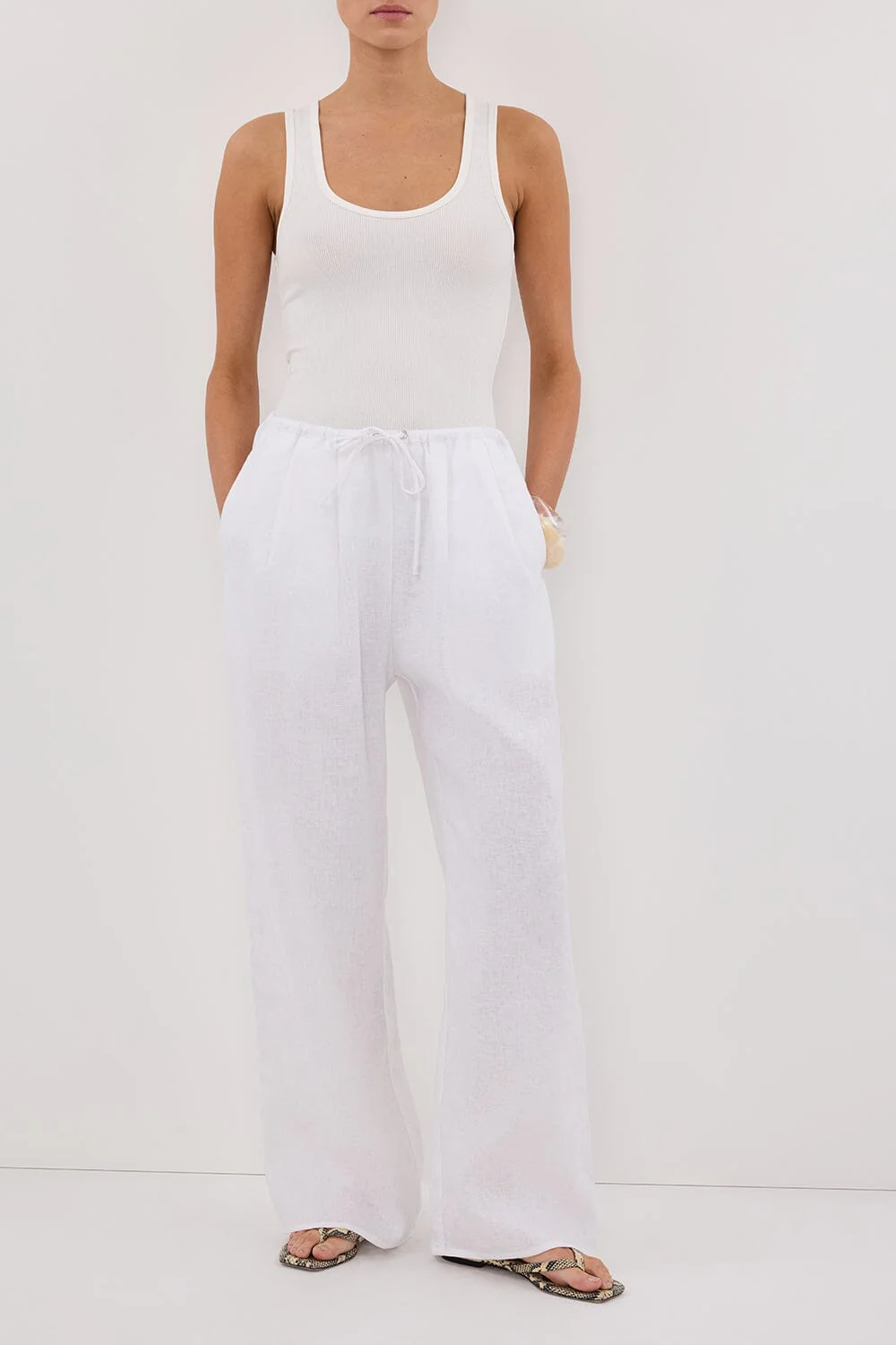 CARLA WHITE DRAWSTRING LINEN PANT - Image 2