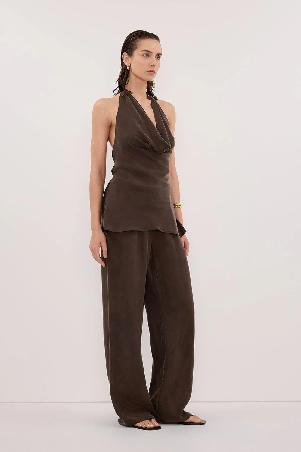 CARLENE BITTER CHOC SLEEVELESS CUPRO COWL TOP - Image 3