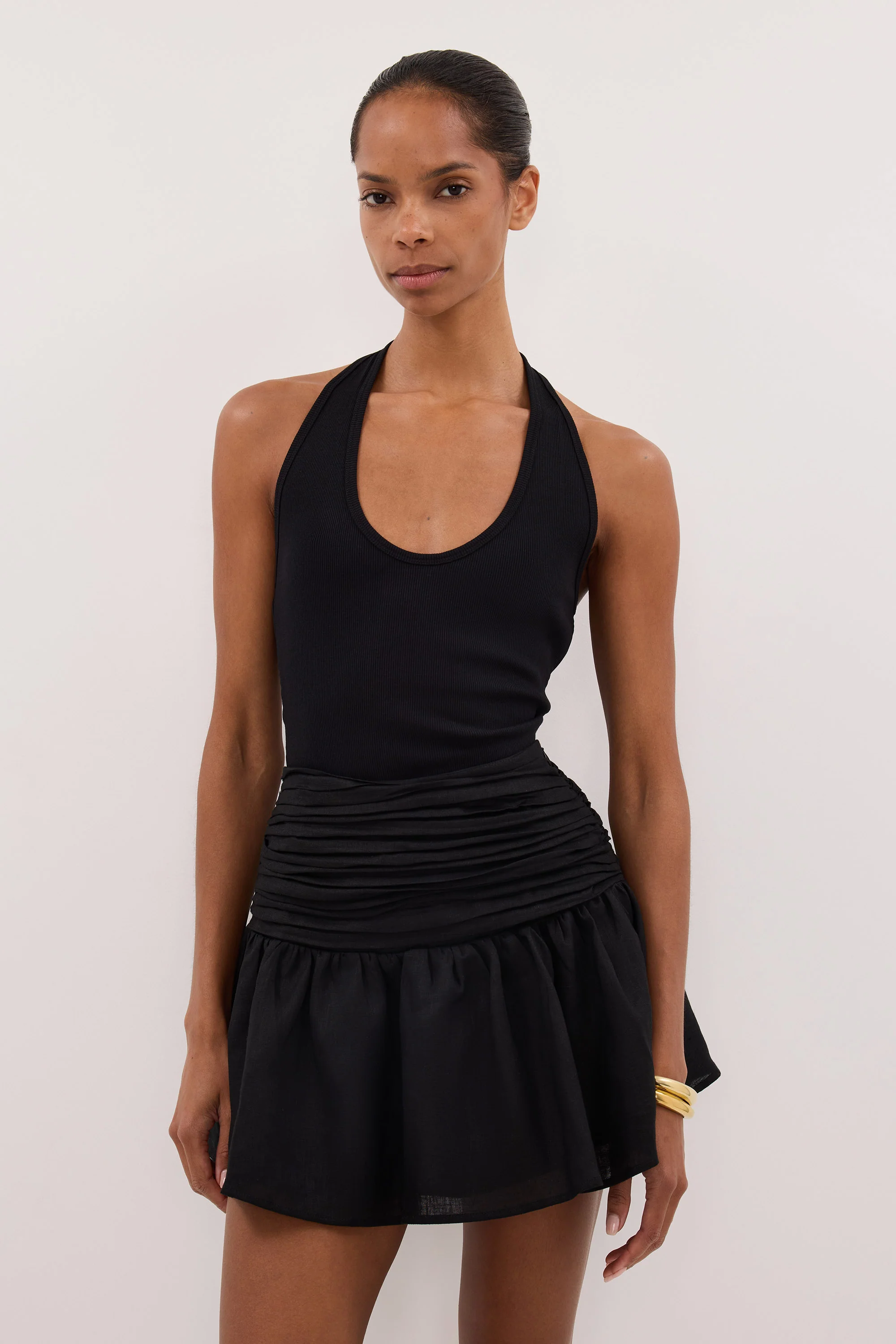 CATANIA BLACK LINEN MINI SKIRT - Image 2