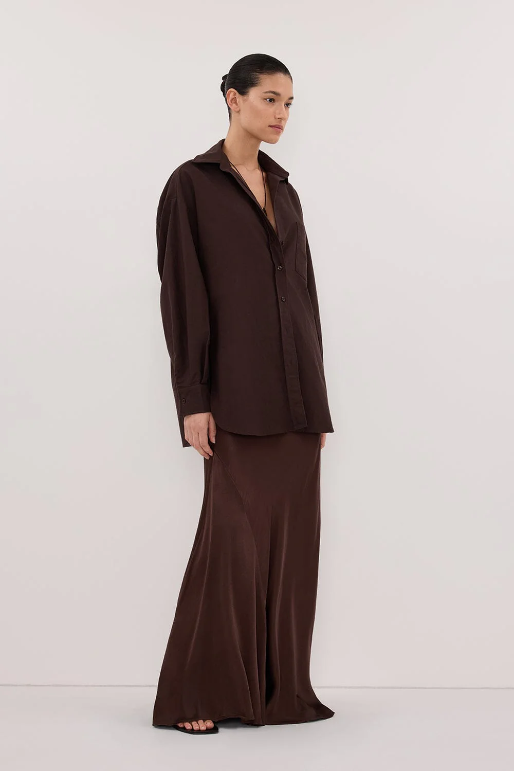CHARLI BITTER CHOC SATIN MAXI SKIRT - Image 3