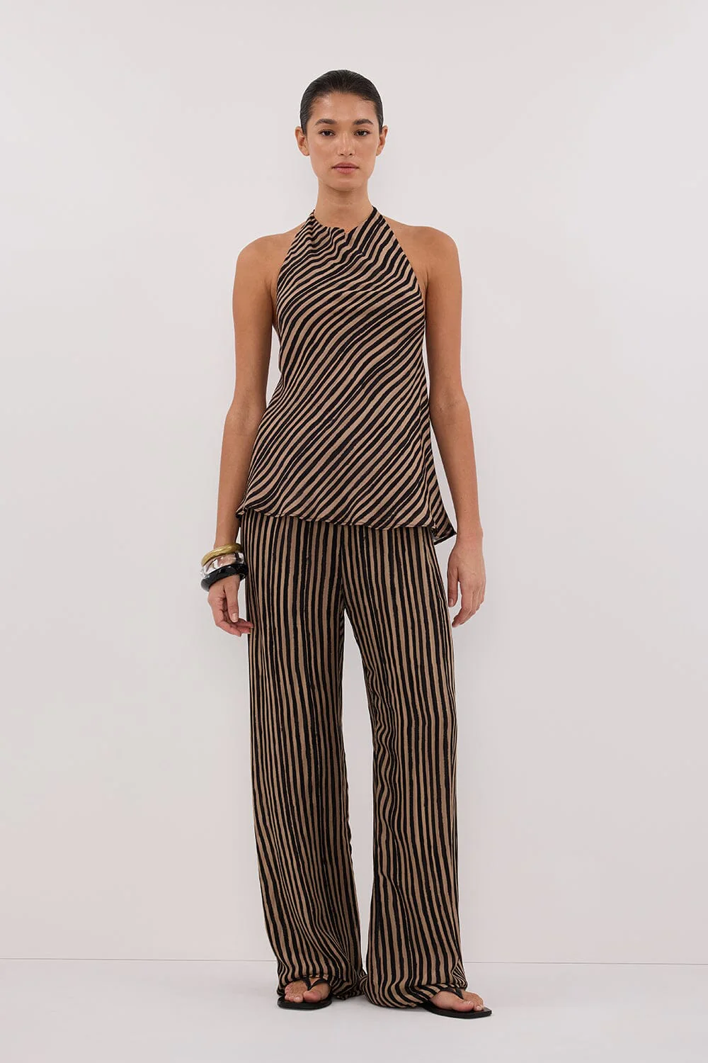 CHARLI TAN STRIPE HALTER TOP - Image 2