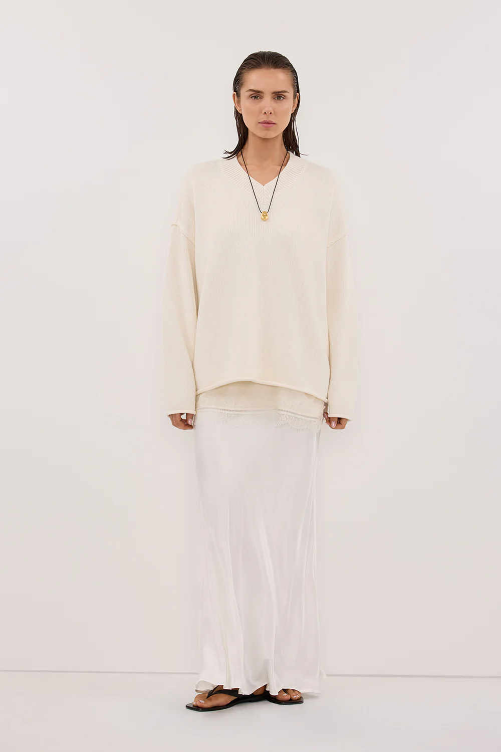 CHARLI WHITE SATIN MAXI SKIRT - Image 3