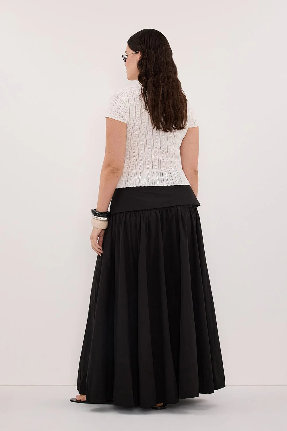 CLAIRE BLACK COTTON MIDI SKIRT - Image 7
