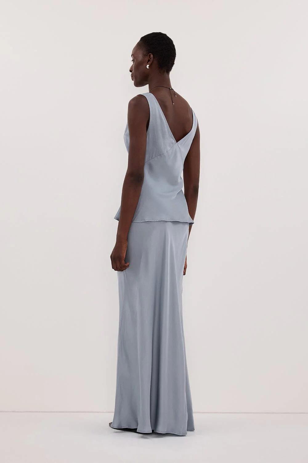 COLETTE DUSTY BLUE SILK MAXI SKIRT - Image 4