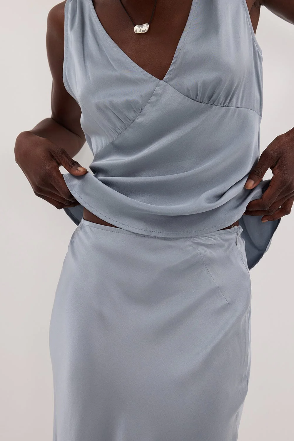 COLETTE DUSTY BLUE SILK MAXI SKIRT - Image 5