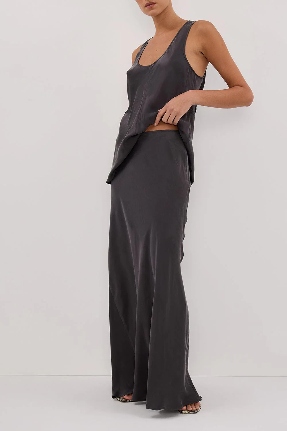 COLETTE PETROL SILK MAXI SKIRT - Image 2