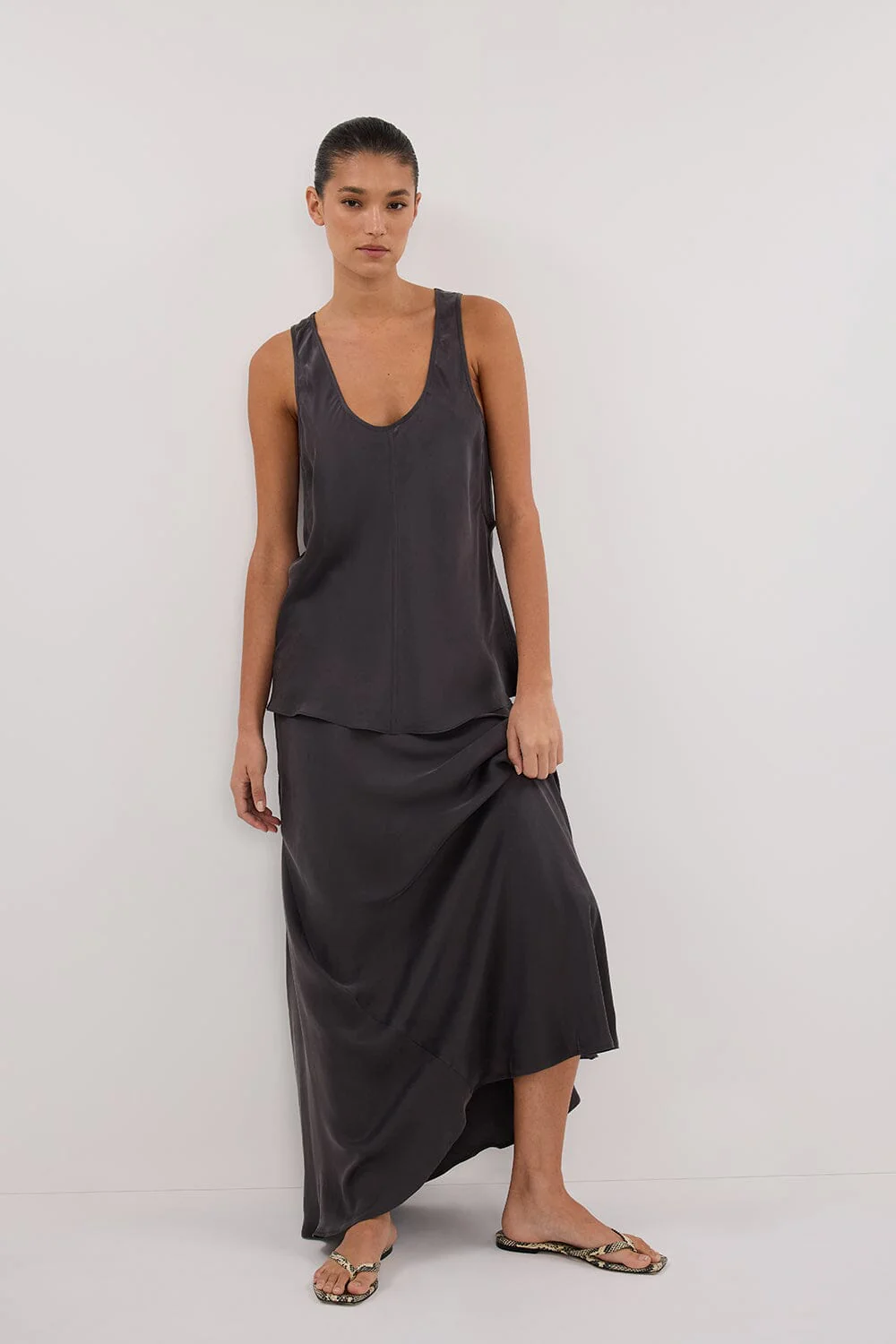 COLETTE PETROL SILK MAXI SKIRT - Image 6