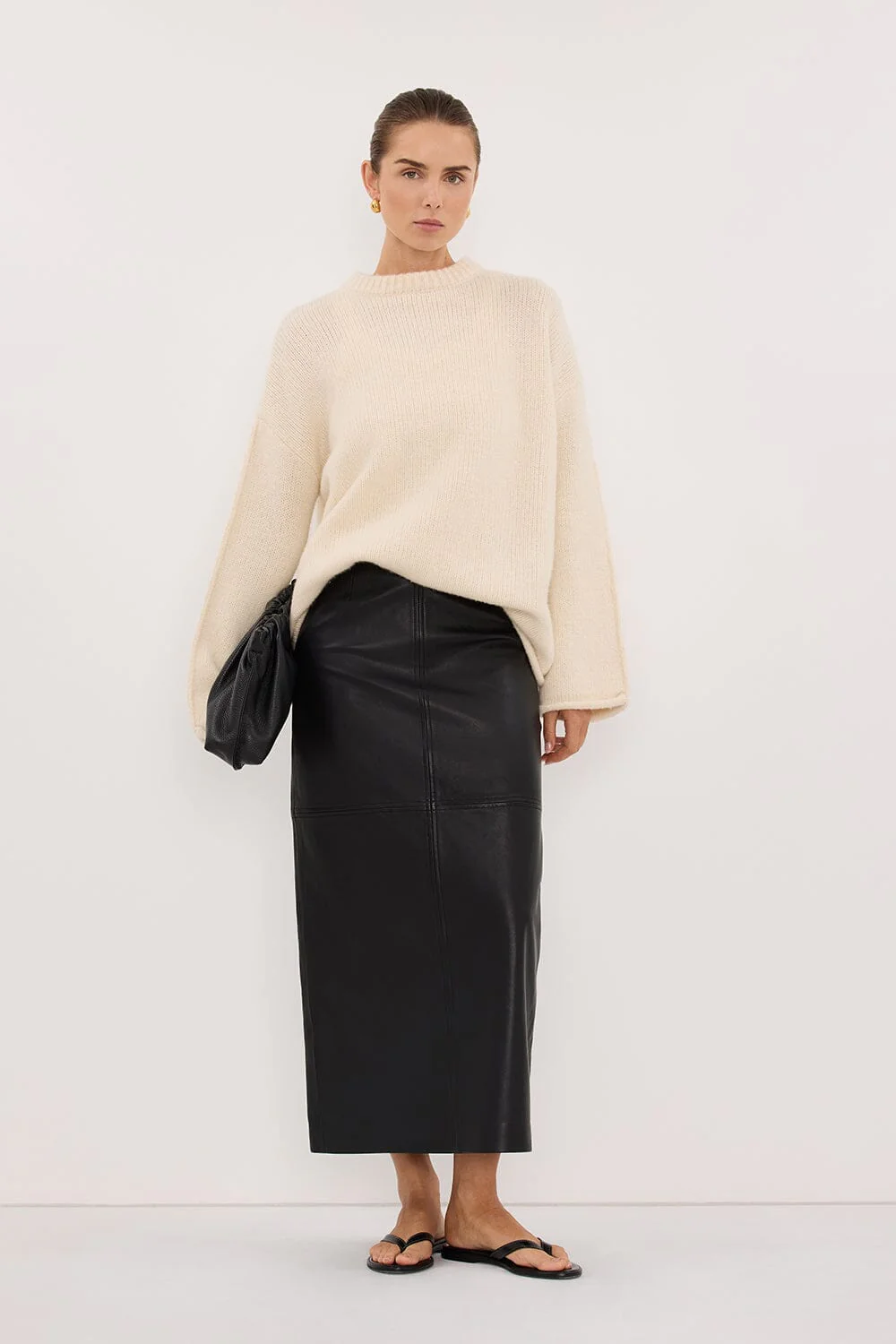 COOPER BLACK LEATHER MIDI SKIRT - Image 3