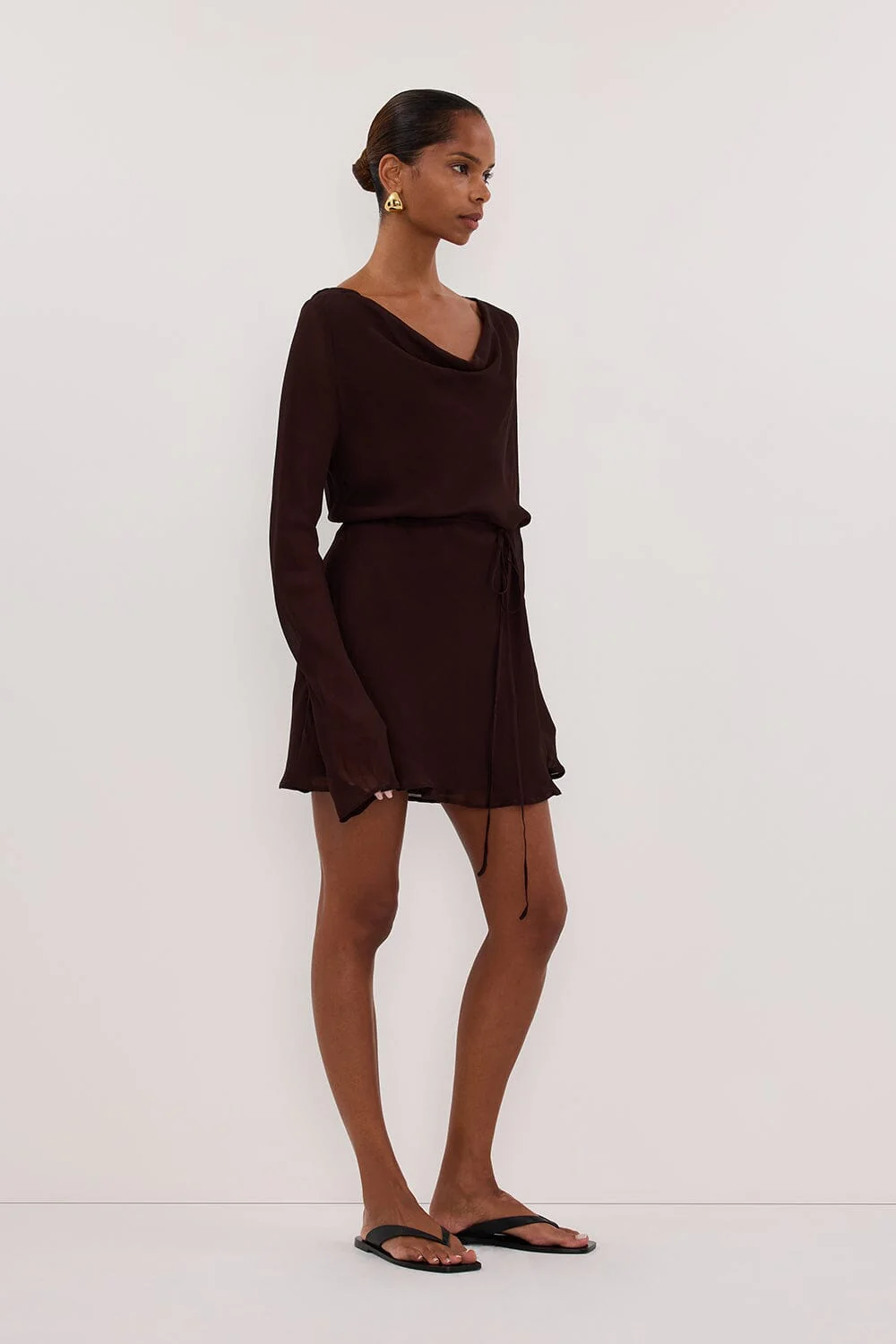 CORFU DARK CHOC SLEEVED MINI DRESS - Image 3