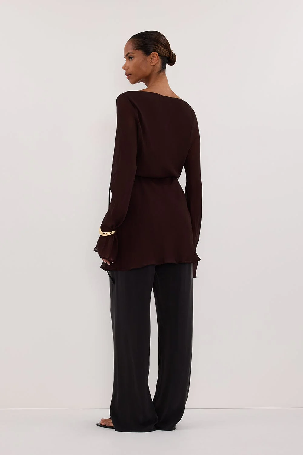 CORFU DARK CHOC SLEEVED MINI DRESS - Image 4